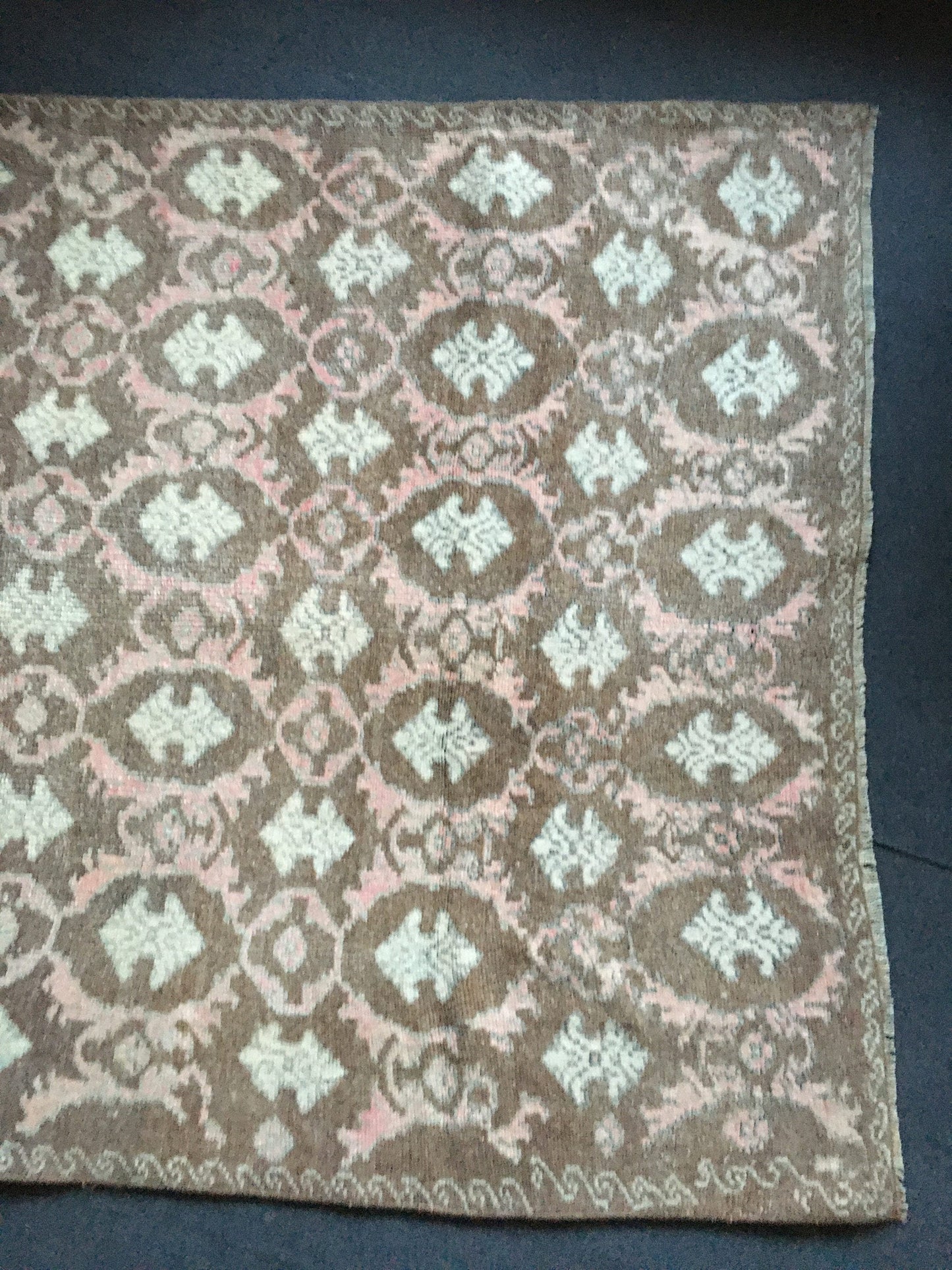 4x7 feet natural brown turkish bedroom rug, vintage pink living room floor rug, oushak handmade wide bathroom rug, laundry area medium rugs
