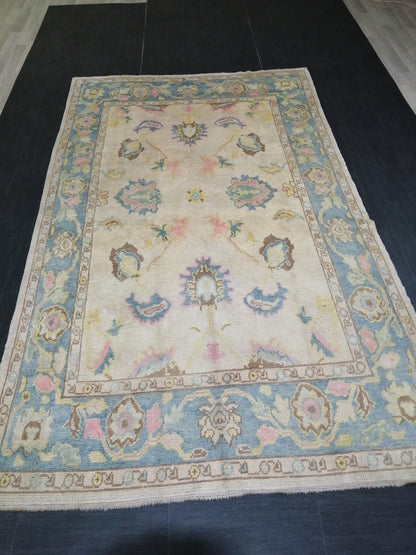 Muted OUSHAK RUG, TURKISH Oushak 6 x 10.3 rug Vintage 6x10 Rug Wool Vintage Turkish Rug Hand Made Rugs, Made In Turkey Hand craft Rug