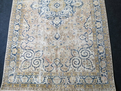 5.3 x 9 Vintage Rugs  TURKISH HAND MADE Rug Muted Vintage Turkish Rugs  Blue Persian Rug Turkish Oushak Rug, Vintage Oriental Rug, Wool Rug