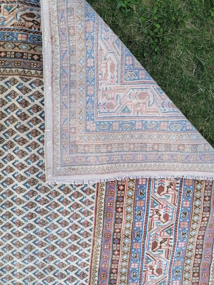 7'2x10'6 persian wool rug, vintage wool rug, oushak hand made rug, bohemian rug, living room rug