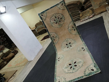 3.8 x 11.3 Oushak Runner Rug Turkish Runner Rug Vintage Runner Rug Hallway Runner Rug Kitchen Runner Rug Wool Runner Floral Oriental Runner