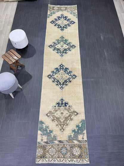 Antique Runner Rug 2.7 x 12.8 Persian Runner Rug Wool Oushak Rug Oushak Runner Rug Long Turkish Runner Rug Kitchen Runner Rug Hallway Runner