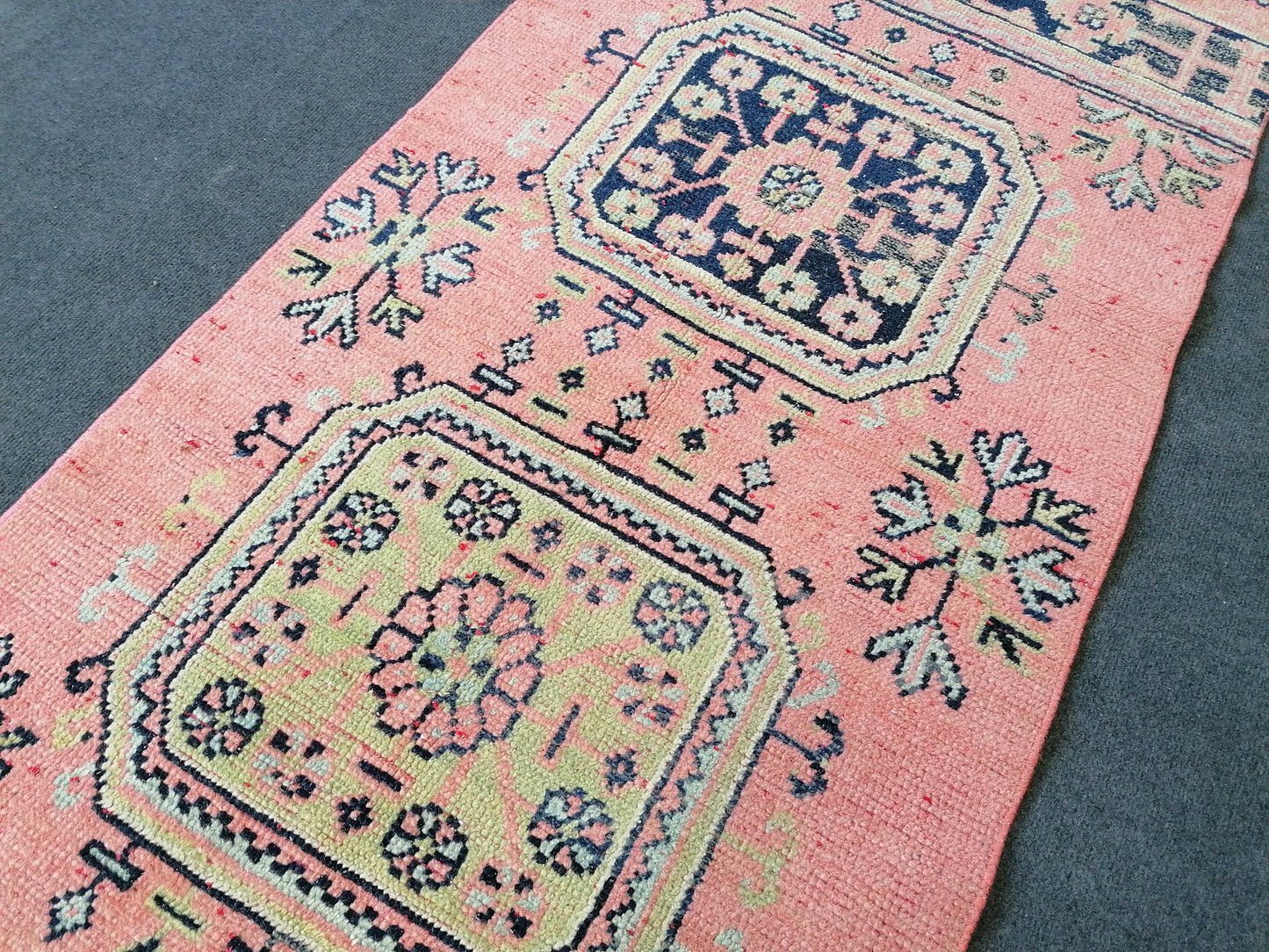 11'7x2'7 pink turkish runner  blue runner rug vintage green oushak runner kitchen runner rug hallway runner rug vintage runner oushak runner