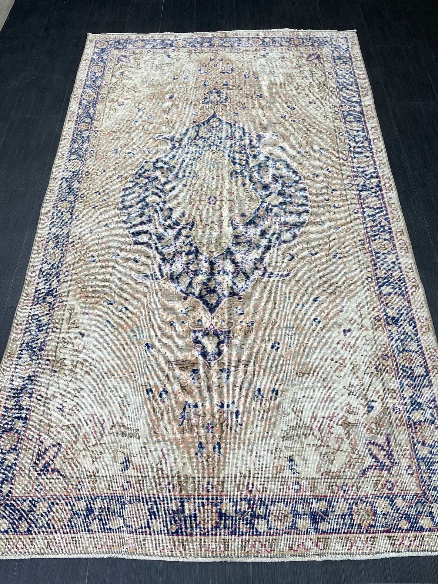 Persian RUG Vintage TURKISH 5 x 8.7 Rug Blue Vintage Rug Wool Oushak Rug Handmade Rug Hand Knotted Rug Natural Wool Rug