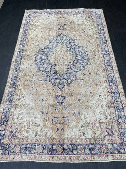 Persian RUG Vintage TURKISH 5 x 8.7 Rug Blue Vintage Rug Wool Oushak Rug Handmade Rug Hand Knotted Rug Natural Wool Rug