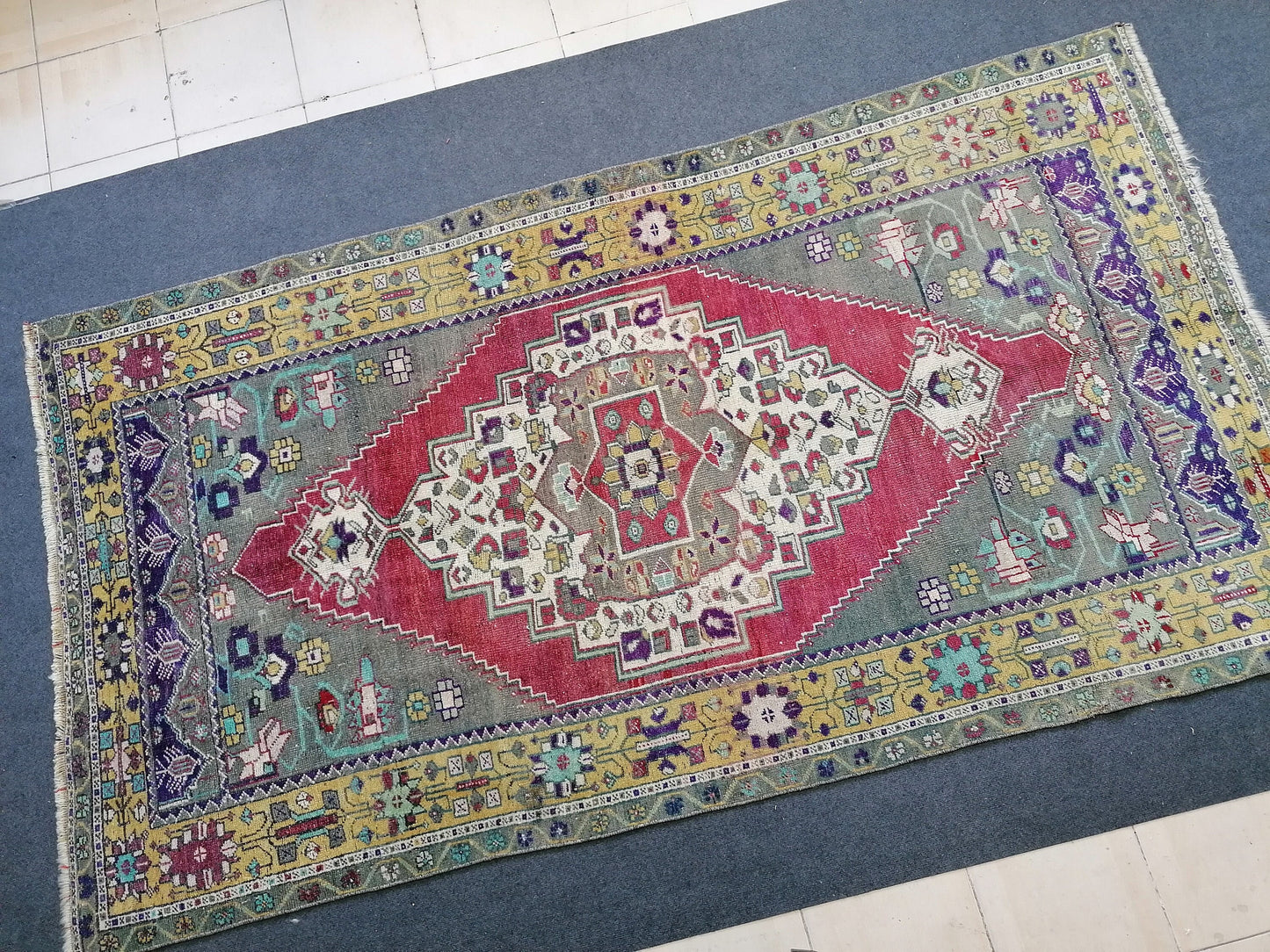 9'x5' vintage turkish rug, oushak bohemian rug,unique hand made bohemian