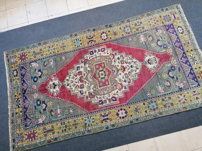 9'x5' vintage turkish rug, oushak bohemian rug,unique hand made bohemian