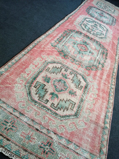 3x12 Oushak Runner Rug Turkish Runner Rug Pink Vintage Runner Rug Hallway Runner Rug Kitchen Runner Rug Wool Runner Rug Wool Rug