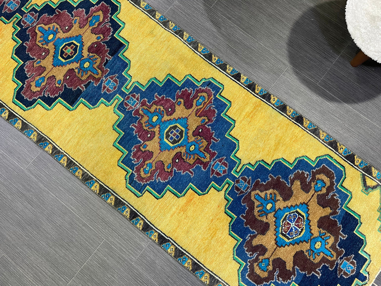 Wool Antique Runner Rug 2.2 x 7.2 Turkish Runner Rug Vintage Runner Rug Old Hallway Runner Rug Kitchen Runner Rug Yellow Wool Runner Rug