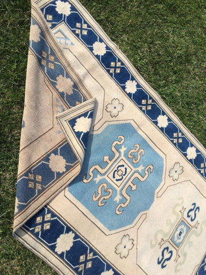 Vintage Turkish RUG Hand Knotted Oushak Rug Handmade Rug Bohemian Rug, Aqua Blue Rug Vintage Oushak Rug Vintage Rug 6.6 x 4 Wool Rugs