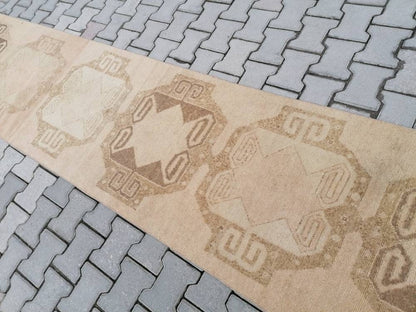 21'4x2'7 long handmade wool runner, neutral oushak runner rug,hallway vintage runner rug,