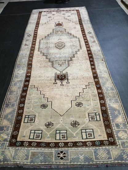 Oushak Runner Rug 4 x 11.2 Turkish Runner Rug Vintage Runner Hallway Runner Rug Kitchen Runner Rug Muted Runner Rug Oriental Runner Carpet