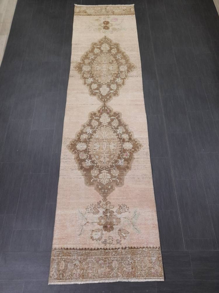 Vintage Runner Rug 2.8 x 11.4 Turkish Runner Rug Handmade Runner Rug Hallway Runner Kitchen Runner Rug Wool Runner Rug Oriental Runner Rug
