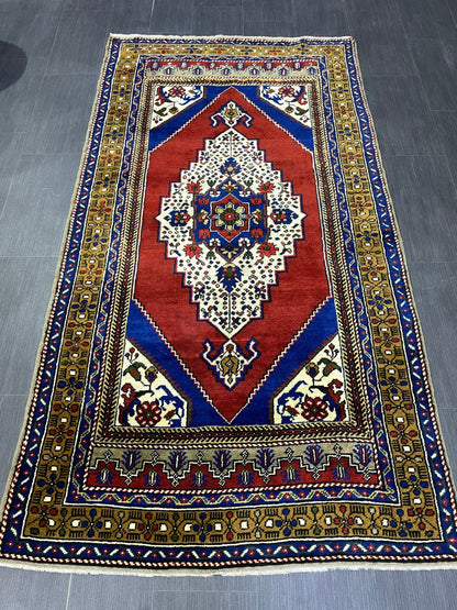 Persian RUG Vintage TURKISH 4x7 Rug Plush Vintage Rug Wool Oushak Rug Handmade Rug Hand Knotted Rug Natural Wool Rug