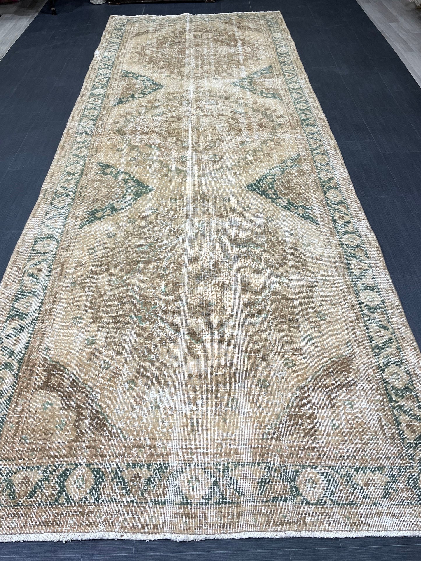 Vintage Runner Rug 4.8 x 13.2 Muted Turkish Runner Rug Hand Made Runner Rug Vintage Runner Rug Hallway Runner Rug Distressed Runner