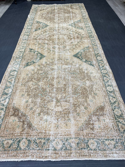 Vintage Runner Rug 4.8 x 13.2 Muted Turkish Runner Rug Hand Made Runner Rug Vintage Runner Rug Hallway Runner Rug Distressed Runner