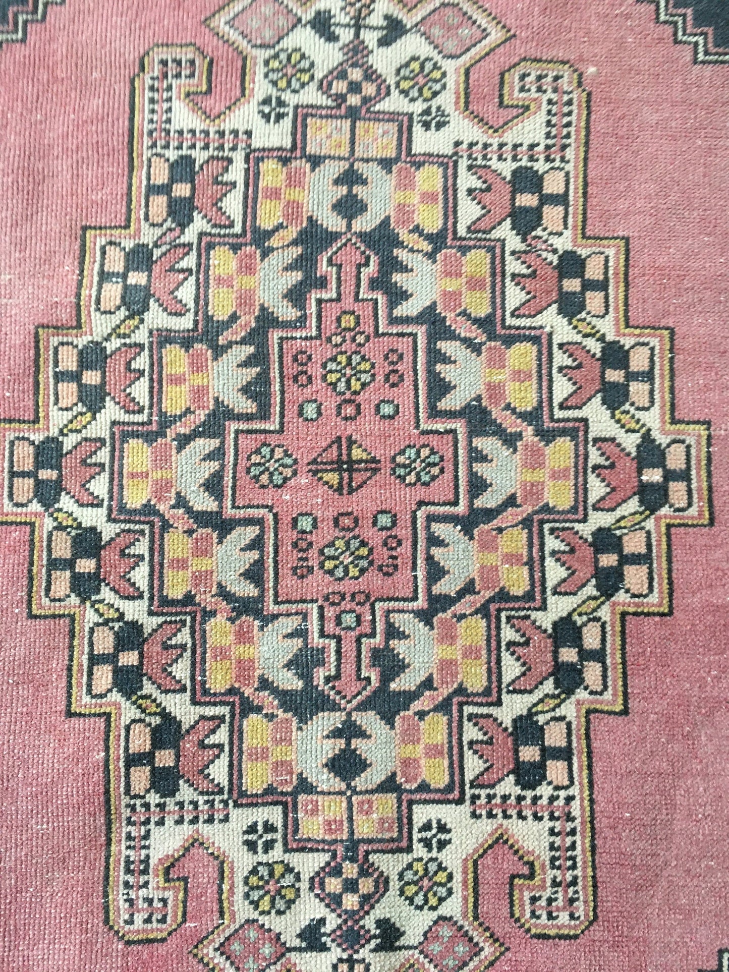 3x7.5 feet pink handmade middle runner, vintage kitchen floor runner, living room area wool runner rug, turkish bedroom runner, bath runner