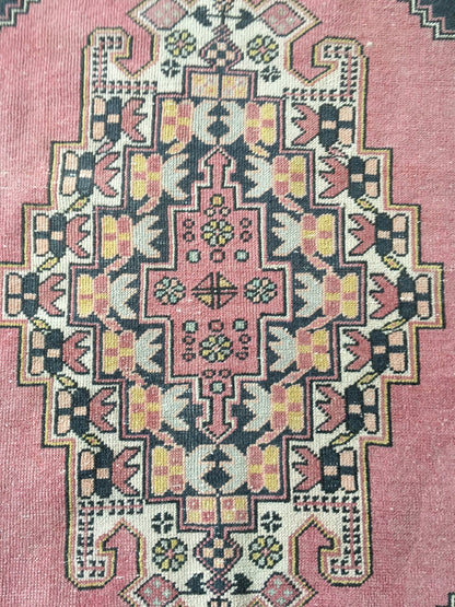 3x7.5 feet pink handmade middle runner, vintage kitchen floor runner, living room area wool runner rug, turkish bedroom runner, bath runner