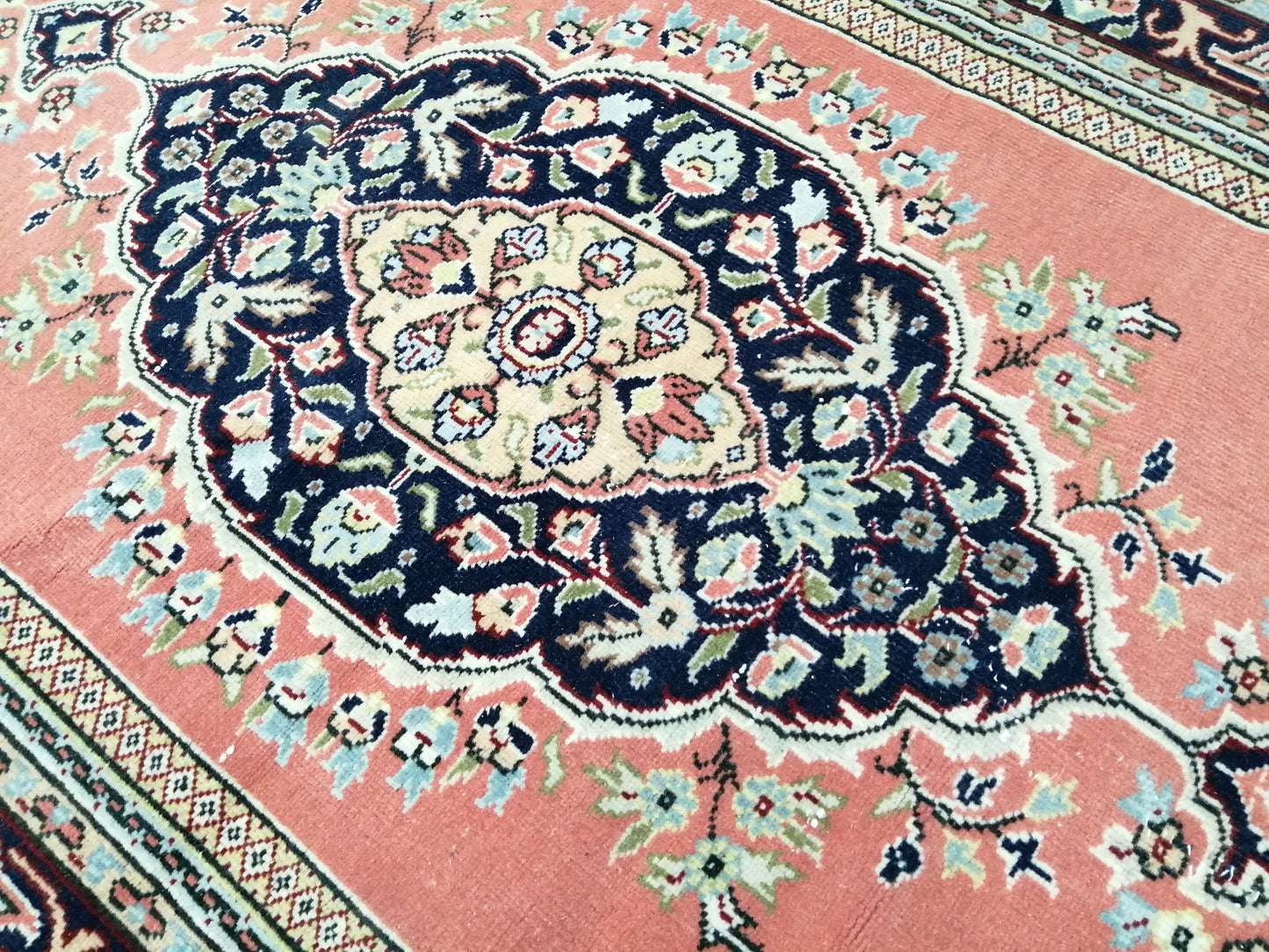 Oushak Runner Rug 3.2 x 14 Turkish Runner Rug Persian Vintage Runner Pink and Navy XL Hallway Runner Rug Stairs Runner Rug Extra Long Runner