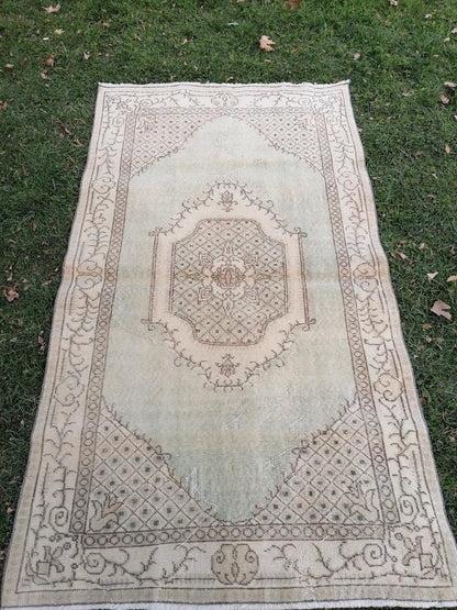 6'8x3'10 muted vintage rug, turkısh rug, oushak turkısh rug, kıtchen rug,wool area rug,kıtchen oushak rug