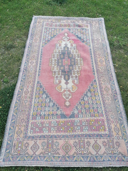Oushak knotted vintage rug, vintage wool rug 4'5x7'10 handmade area rug