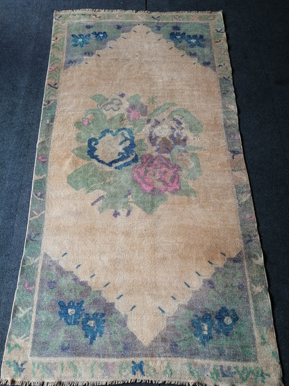 3.5 x 6.7 OUSHAK RUG TURKISH Oushak Rug Vintage Oushak Runner Rug Vintage Runner Rug Wool Oushak Rug Hand Made Rugs Vintage Turkish Rug 4x7