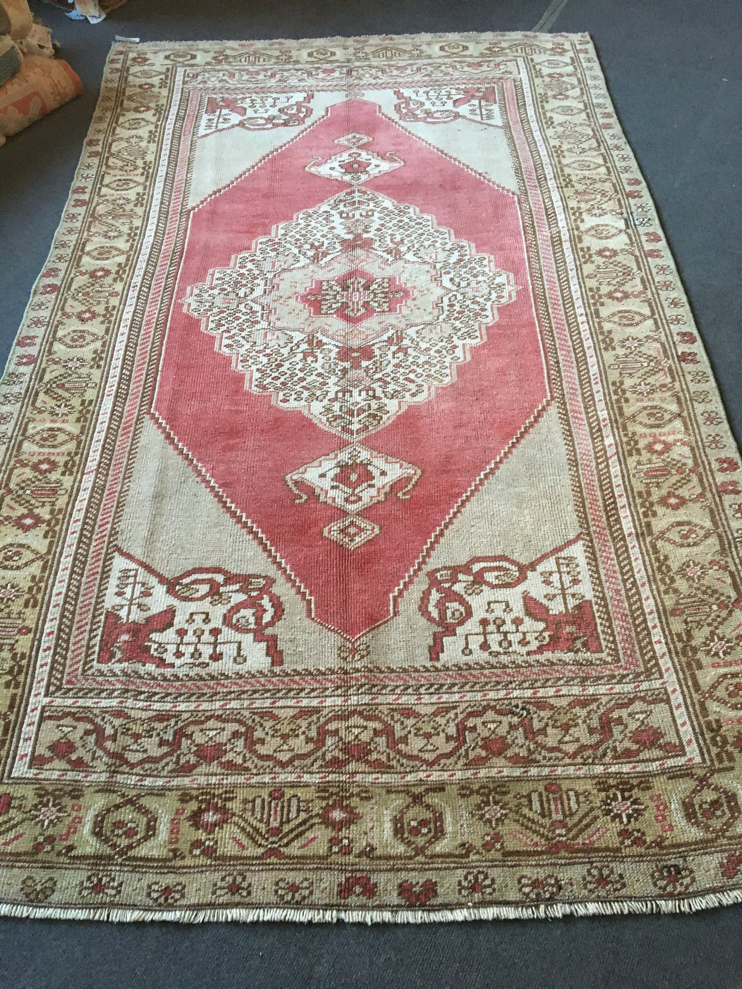 5x8 feet oversize turkish muted anatolian rug, handmade wool largest living room area rug, vintage big size red dining kitchen antique rugs