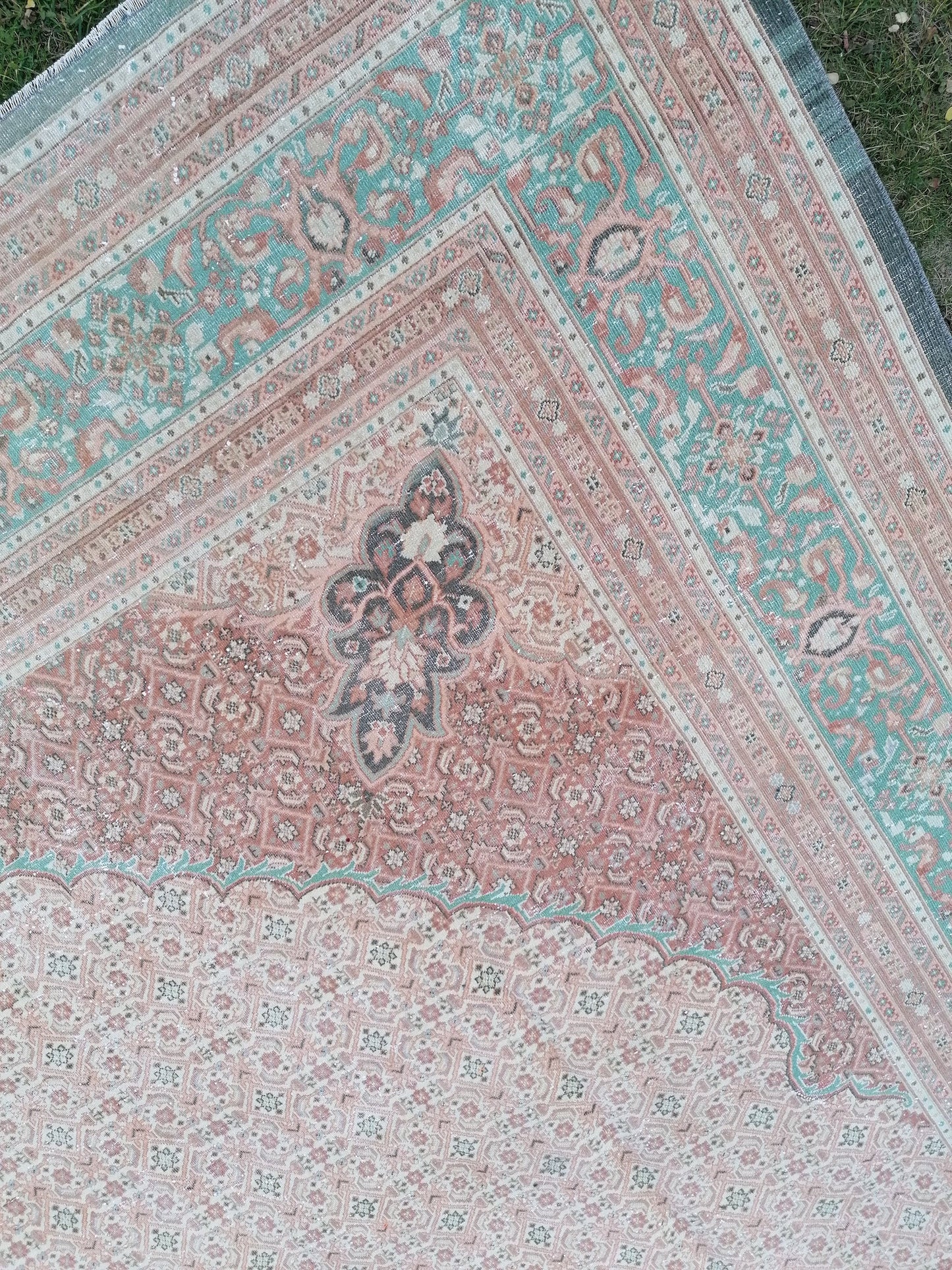 Oushak hand made wool rug 9'7x13 large living room rug, pastel oushak rug