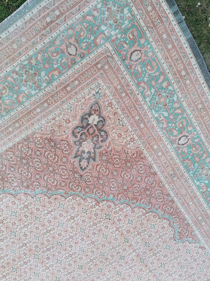 Oushak hand made wool rug 9'7x13 large living room rug, pastel oushak rug