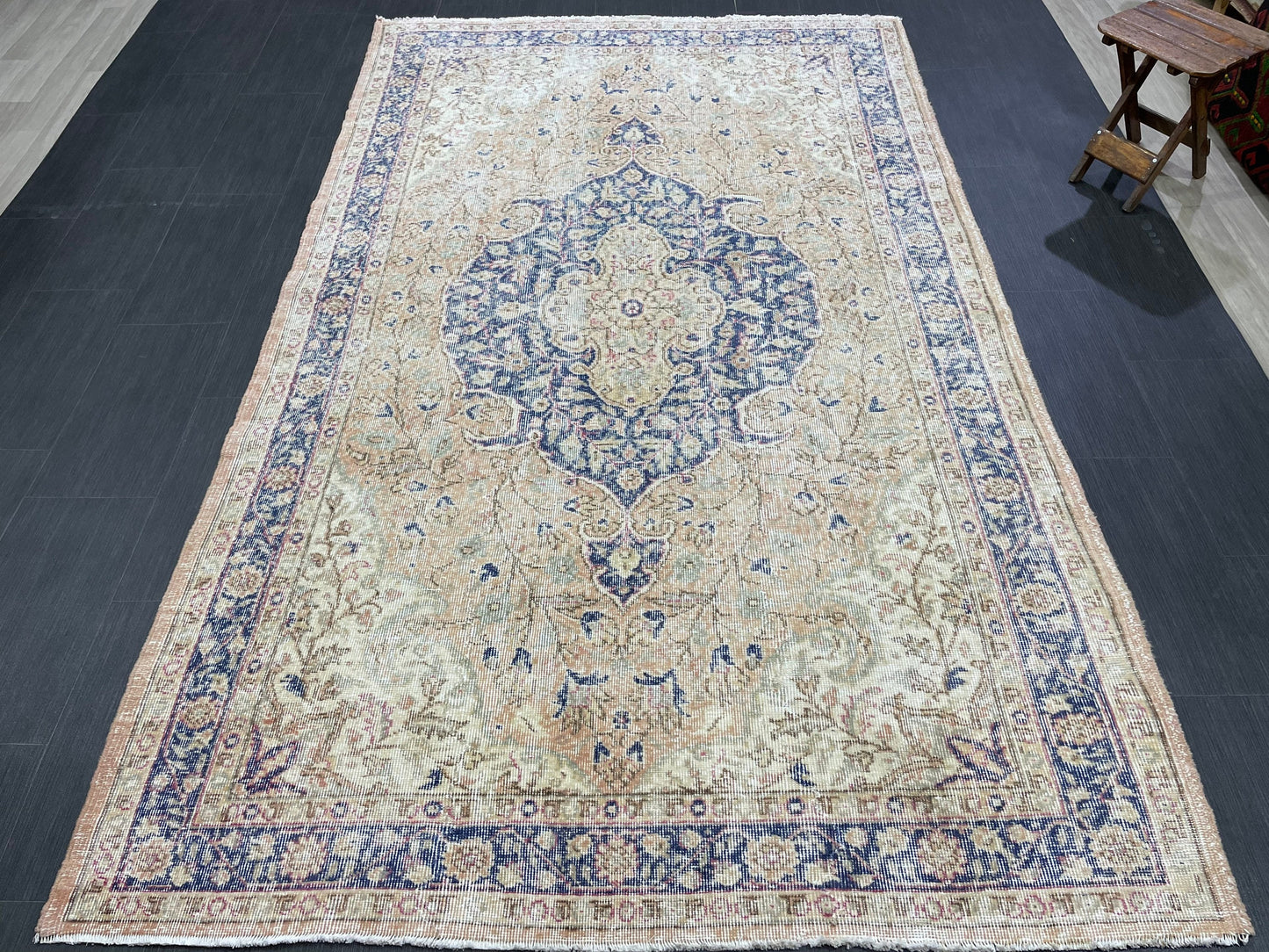 Persian RUG Vintage TURKISH 5.3 x 8.9 Rug Blue Vintage Rug Wool Oushak Rug Handmade Rug Hand Knotted Rug Natural Wool Rug