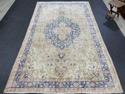 Persian RUG Vintage TURKISH 5.3 x 8.9 Rug Blue Vintage Rug Wool Oushak Rug Handmade Rug Hand Knotted Rug Natural Wool Rug