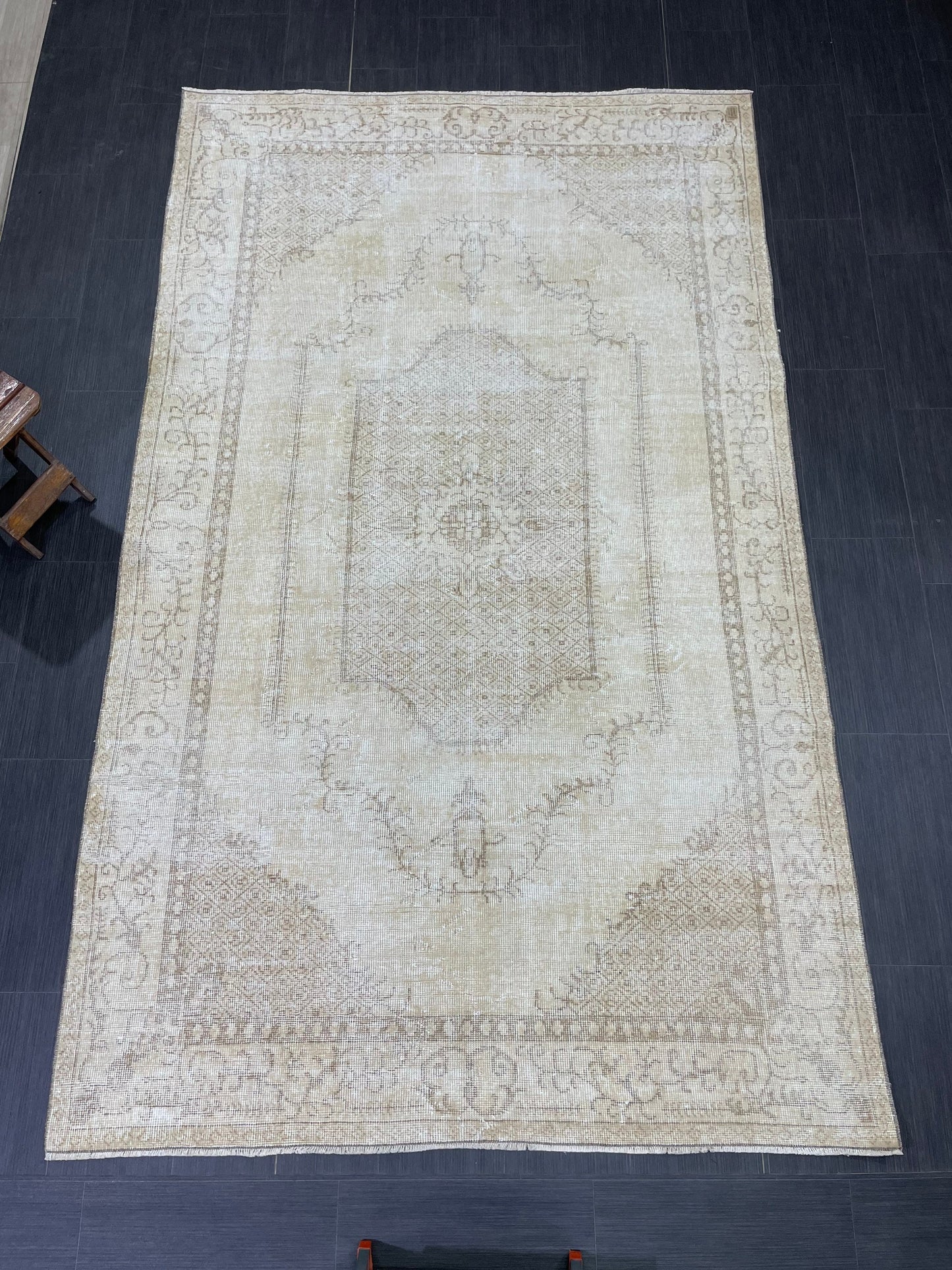 Neutral Vintage Rug Muted TURKISH 5.5 x 9.2 Rug Handmade Rug Distressed Rug  Large Turkish Oushak Rug Wool Rug Hand Knotted Rug