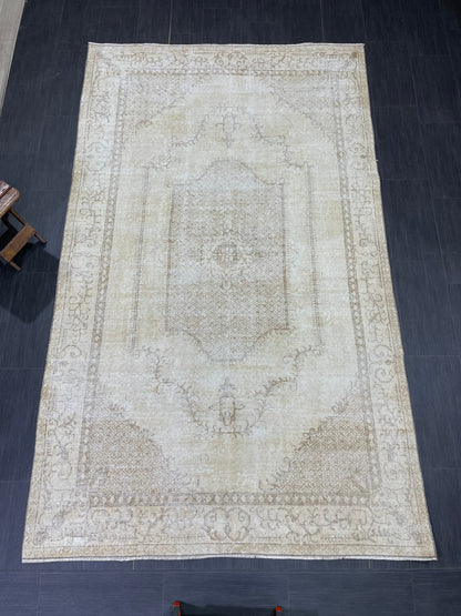Neutral Vintage Rug Muted TURKISH 5.5 x 9.2 Rug Handmade Rug Distressed Rug  Large Turkish Oushak Rug Wool Rug Hand Knotted Rug
