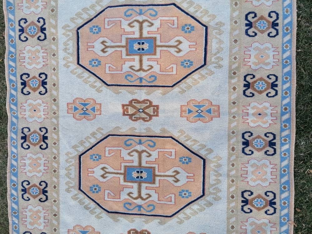 Oushak wool rug, vintage blue hand made rug 5'8x7'8 kitchen rug, living room rug, vintage anatolian rug,unique hand made rug