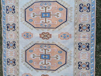 Oushak wool rug, vintage blue hand made rug 5'8x7'8 kitchen rug, living room rug, vintage anatolian rug,unique hand made rug