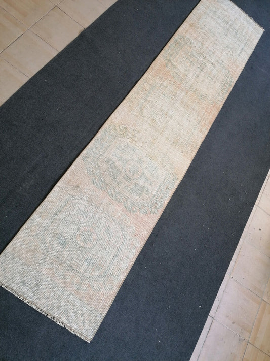 11x2'5  distressed runner rug turkish runner rug muted vintage runner rug faded hallway runner rug kitchen runner rug wool runner rug