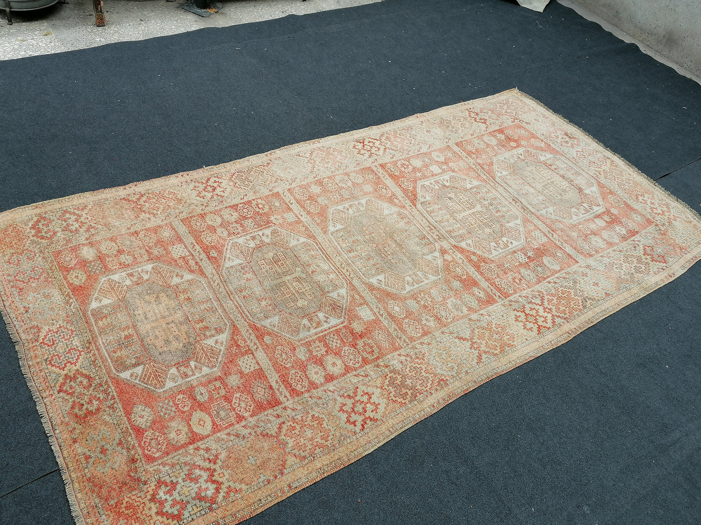 9'x4'4 soft vintage oushak turkish  rug, anatolian old vintage runner rug