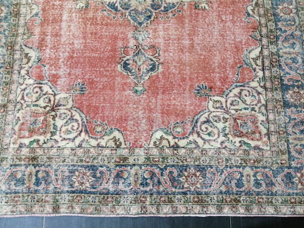 Vintage rug, Persian  Rug, Antique 7 x 10. 3ft. Rug, turkish Rug, Pink Oushak  rug, Ethnic Rug, Traditional Rug, wool Rug,Handmade Rug