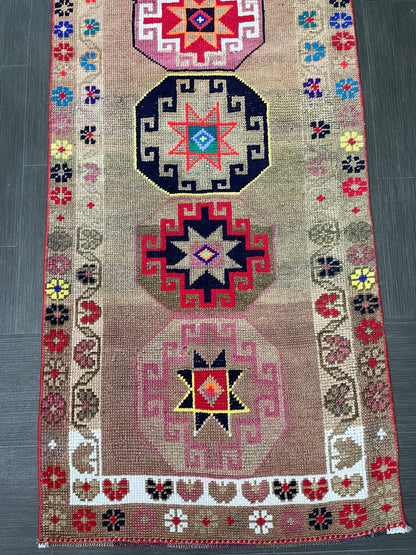 Long Oriental Runner Rug Turkish Runner Rug Vintage Runner Rug 2.7 x 13 Hallway Runner Rug Kitchen Runner Rug Wool Staircase Runner Rug