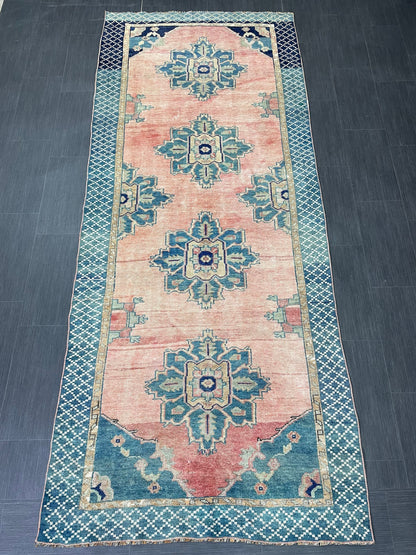 Turkish Oushak Runner 4.2 x 10 Rug Turkish Runner Rug Vintage Runner Rug Hallway Runner Rug Kitchen Runner Rug Wool Runner Navy Green