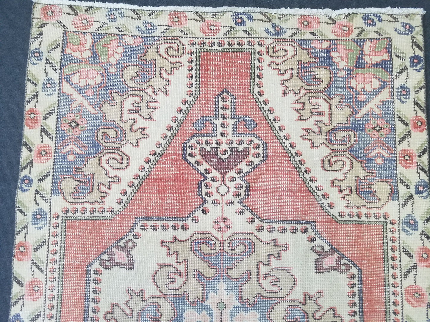 Vintage wool rug, turkish  handmade rug, boho floor rug, oriental hand knotted rug, are  oushak rug, bohemian rug 4'2x7'2