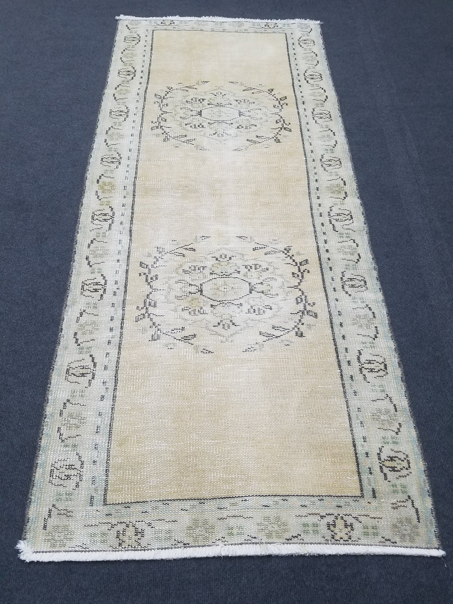 Distressed vintage runner rug, 2'6x5'10 oushak wool runner rug, rustic handmade rug, hand knotted runner rug,