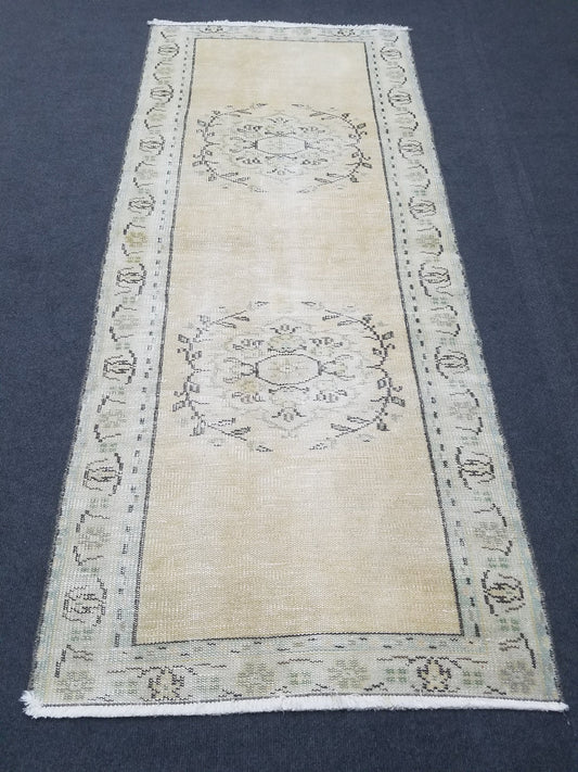 Distressed vintage runner rug, 2'6x5'10 oushak wool runner rug, rustic handmade rug, hand knotted runner rug,