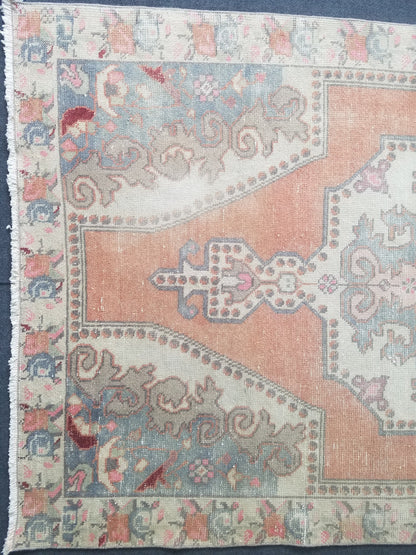 Pastel vintage rug, vintage handmade wool rug, oushak rug,rustic distressed rug 4x7'7  feet