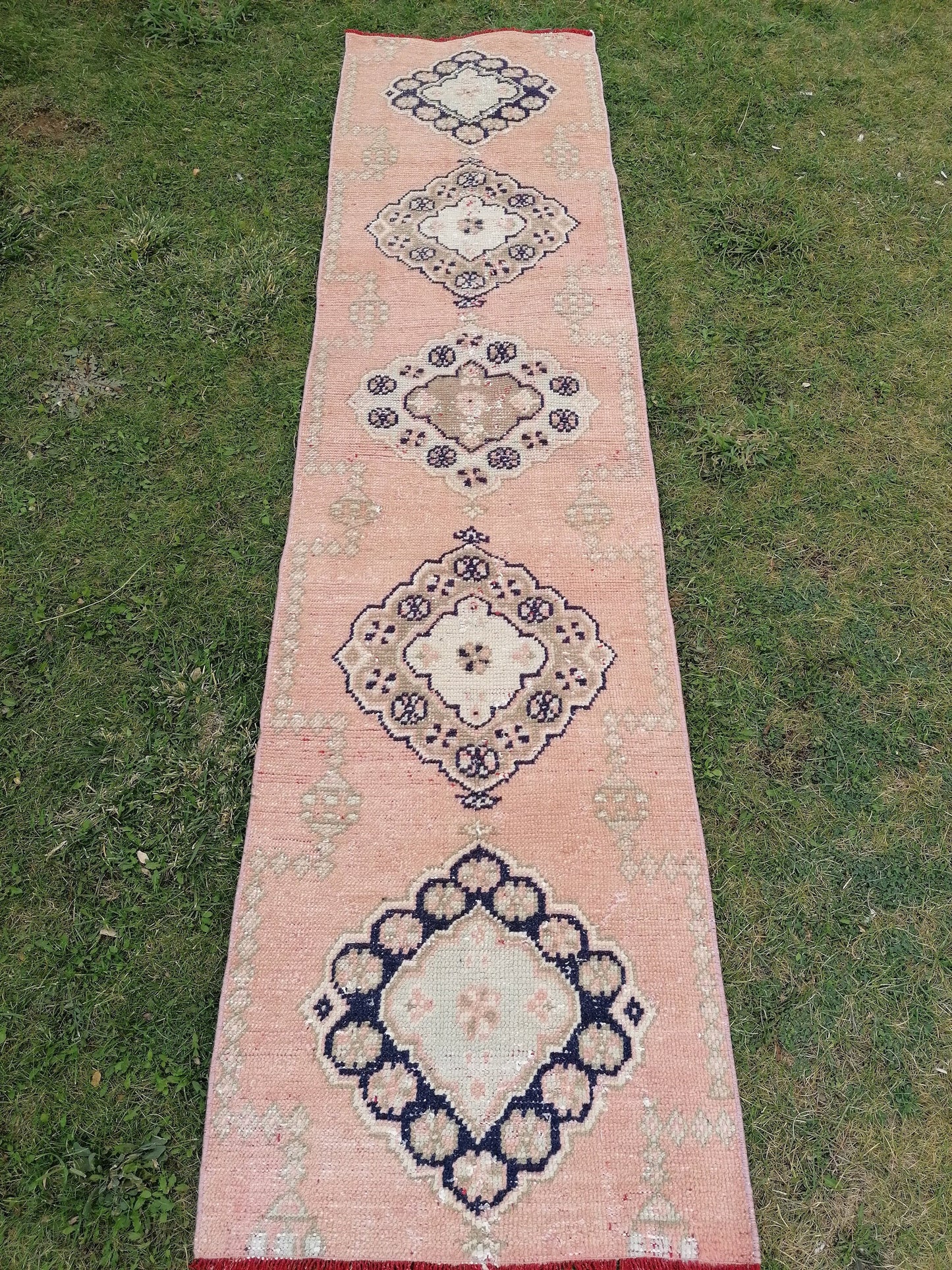 2.3x9.5 feet oushak turkish runner rug, vintage handmade wool runner rug, hallway runner rug, kitchen runner rug, bathroom floor runner