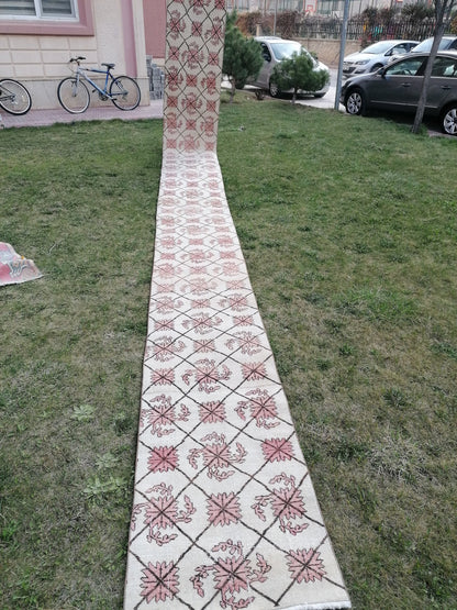 2'5x25'6 oushak turkish runner rug, natural turkish runner , oushak vintage runner rug, vintage runner rug, kitchen rug, hand made rug