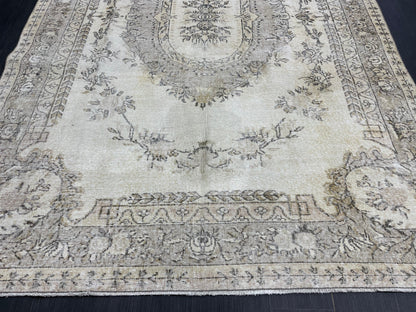Neutral RUG Vintage Rug 6.7 x 10 ft Vintage Neutral Persian Rug Muted Wool Oriental Rug Blue Handmade Rug Distressed Turkish Antique Rug