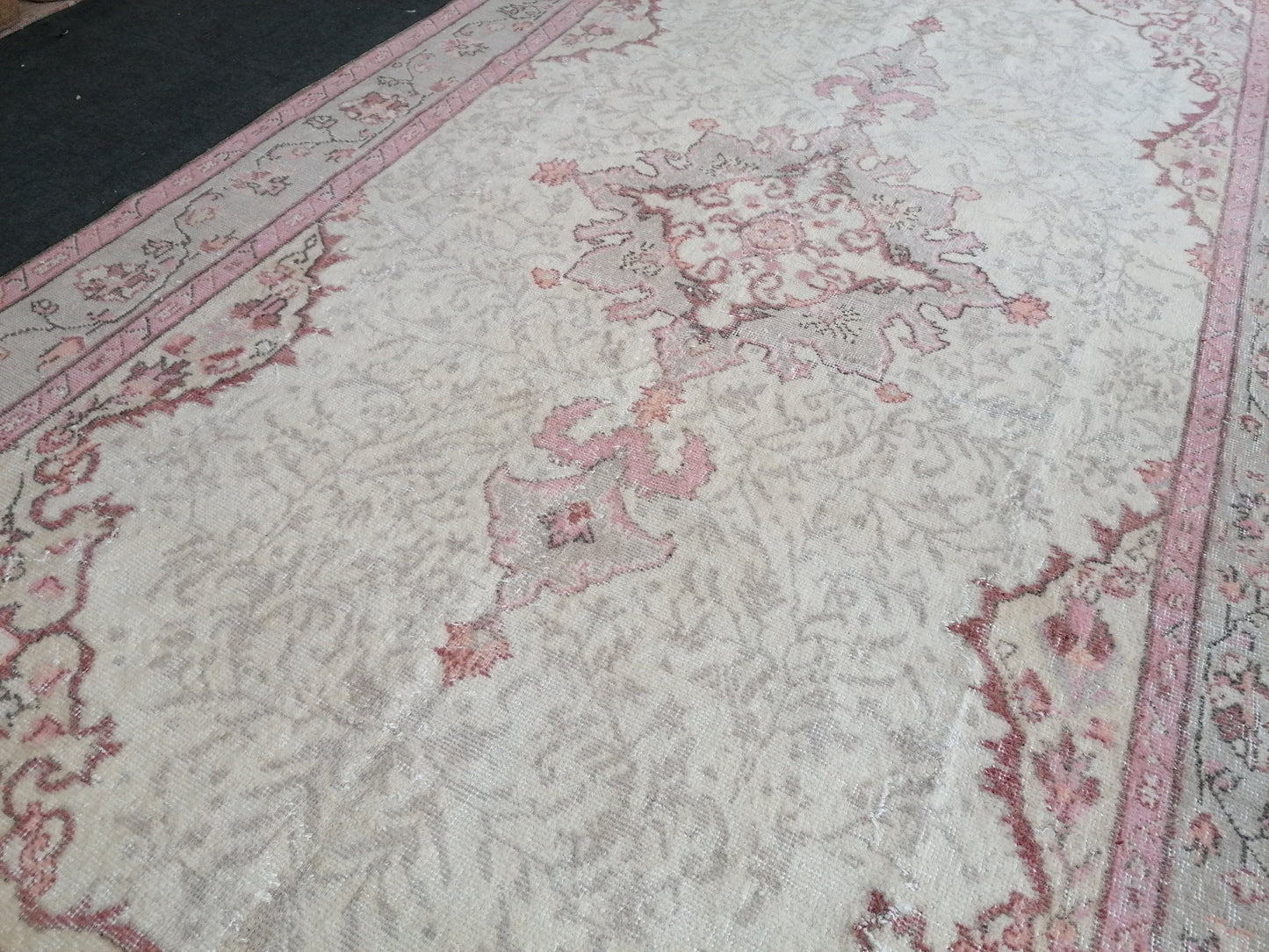 5.5x9.7 Large vintage pink pastel rug  oushak handmade wool rug, muted area rug, bohemian rug