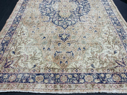 Persian RUG Vintage TURKISH 5.3 x 8.9 Rug Blue Vintage Rug Wool Oushak Rug Handmade Rug Hand Knotted Rug Natural Wool Rug