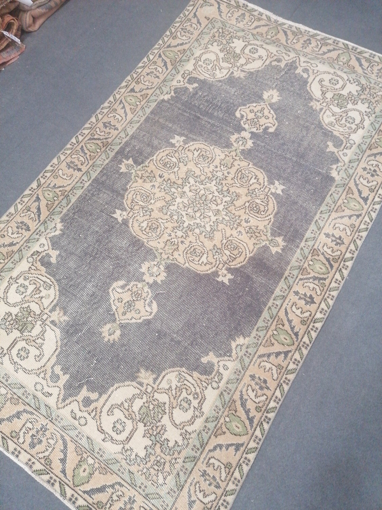 Vintage blue rug 3'9x6'6 distressed oushak rug